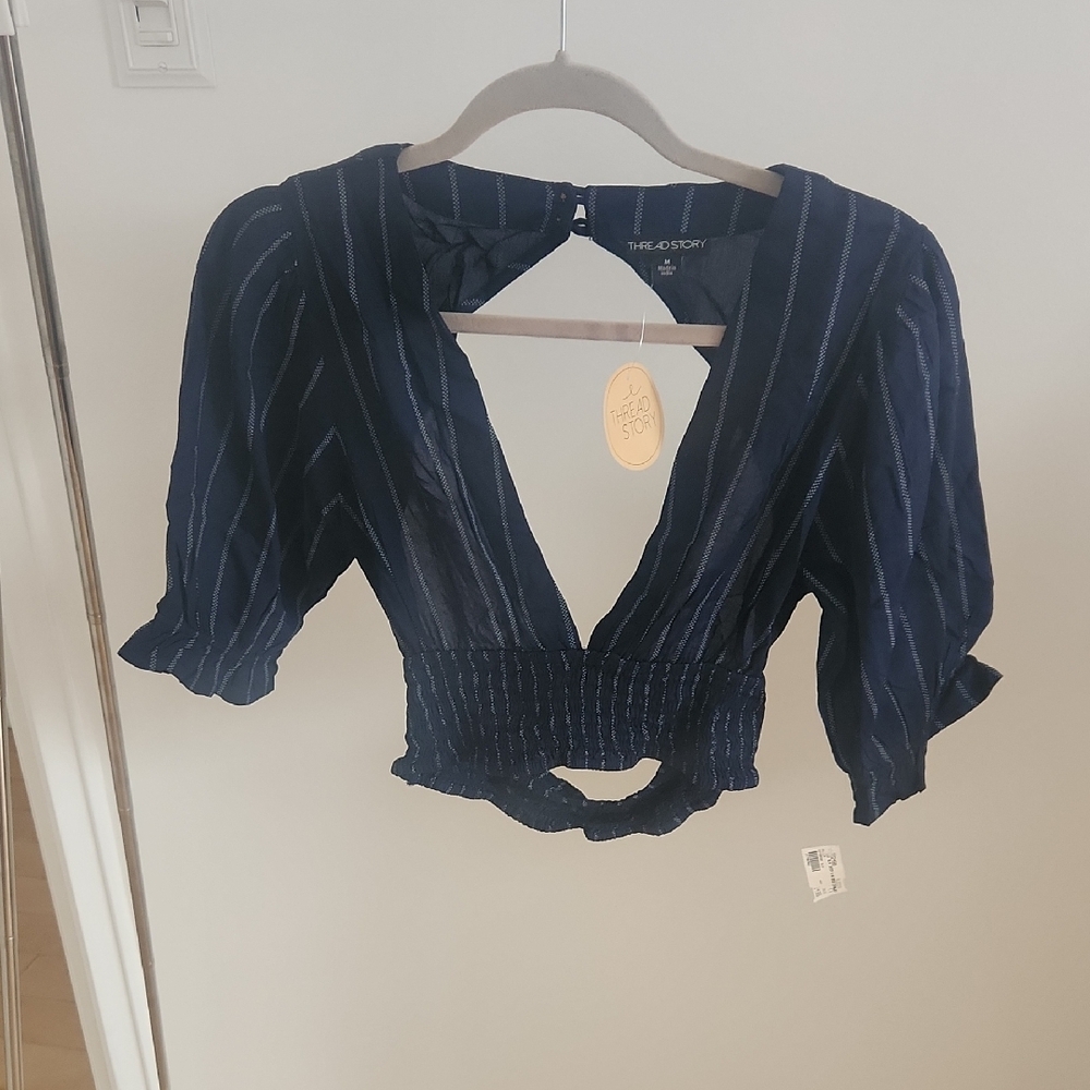 Navy Blue Striped Women's Top